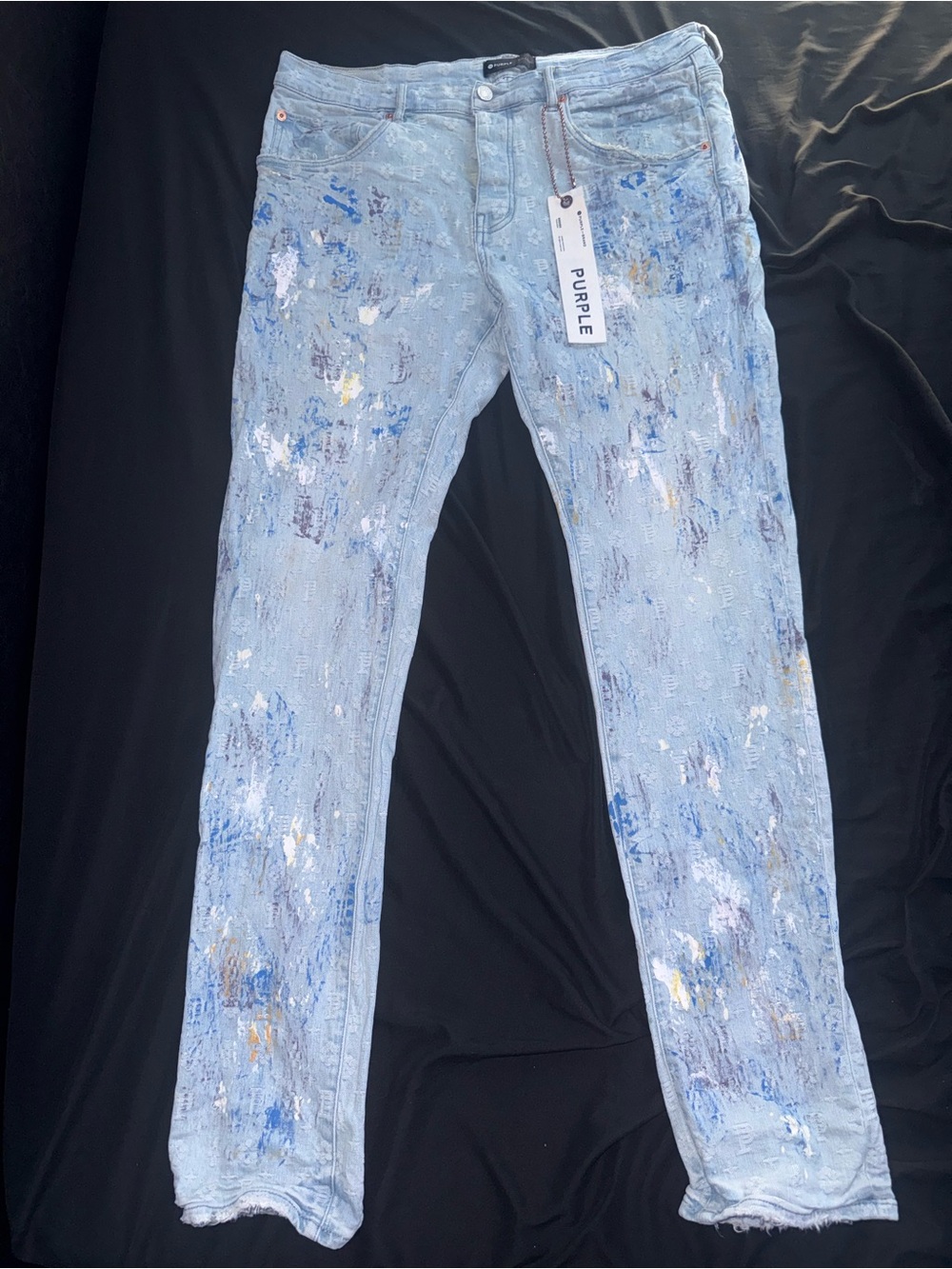 Purple Paint-Splatter Light Blue Skinny Jeans